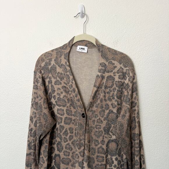 [LNA] Brown Leopard Print Kurt Longline Ribbed Knit Duster Cardigan Size Large L - Picture 4 of 12